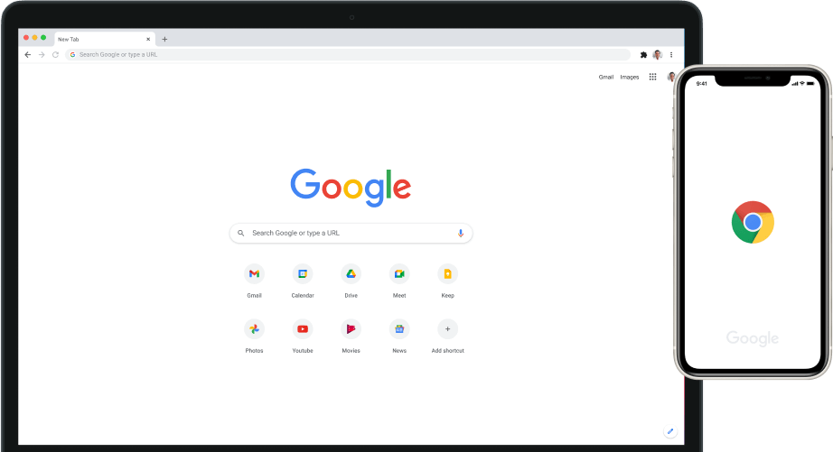 笔记本电脑和移动设备中的 Google Chrome 图片