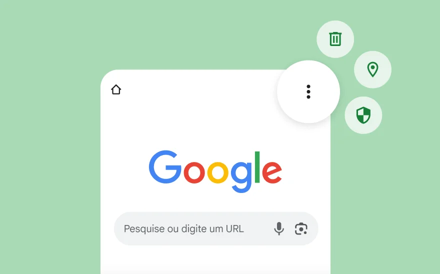 Uma captura de tela da página da Pesquisa Google, incluindo ícones do YouTube, Gmail, Google Maps e outros produtos do Google.